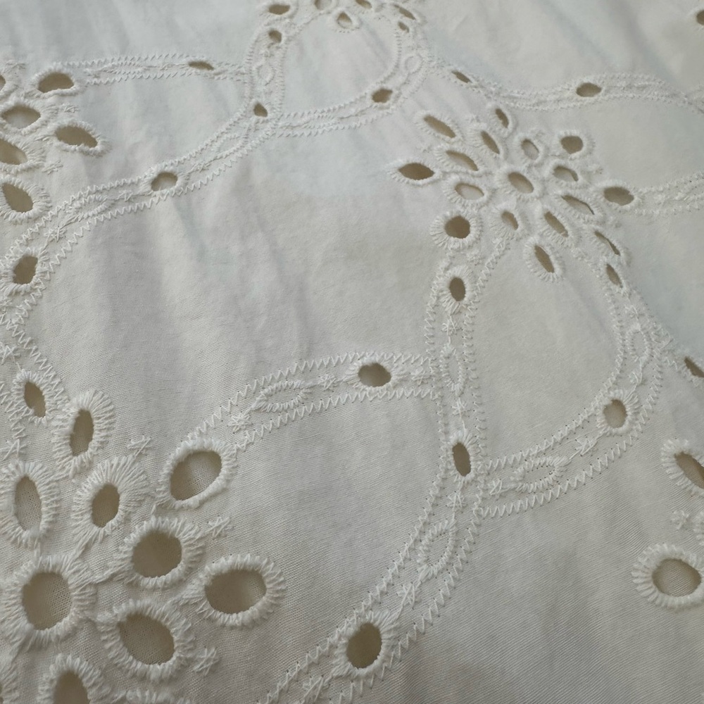 Gibson Latimer Ivory Eyelet Hi Low Puff Sleeve All Cotton Midi Dress Lined L - Picture 12 of 12